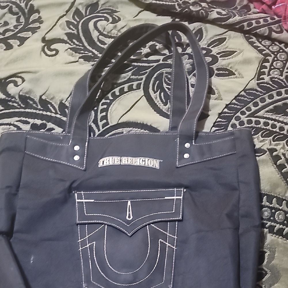 True Religion Black Denim Bag with Classic Stitching